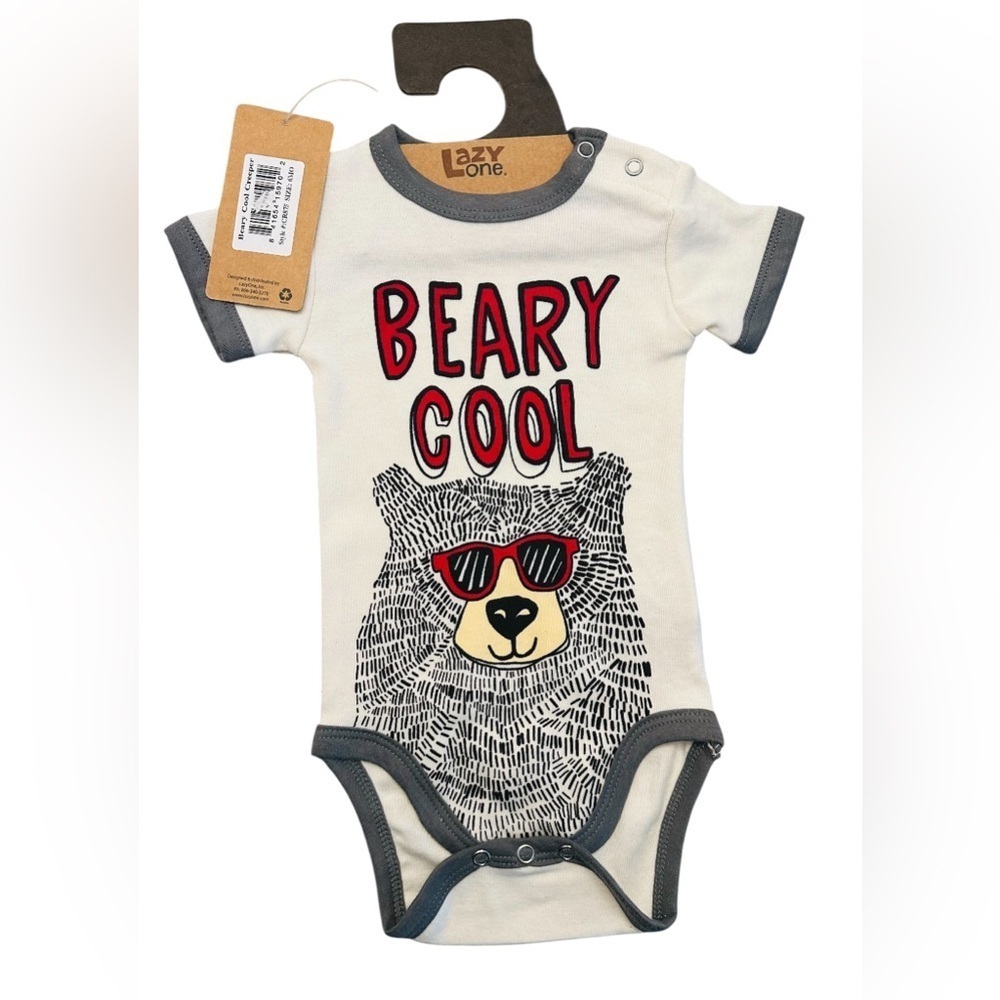 Lazy One Beary Cool Alaska Bodysuit - Cream and Black 6 Month NWT